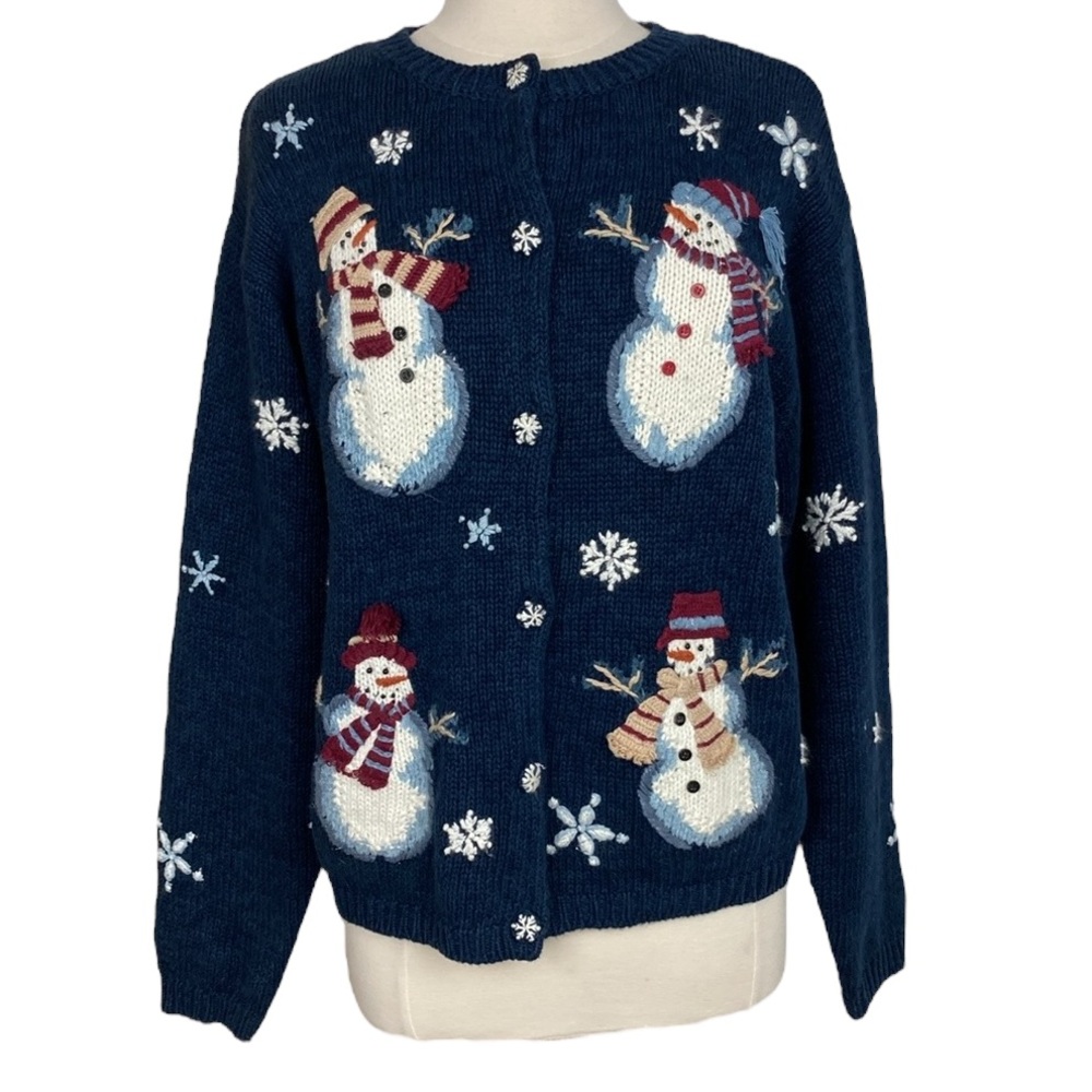 Novelty Winter Christmas Holiday Snowman Cardigan